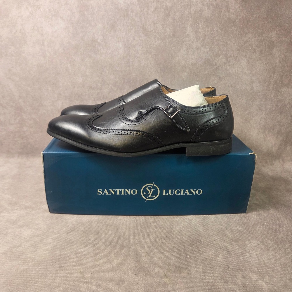 Santino Luciano Mens C-360 Black Wingtip Monk Strap Dress Shoes Size 11